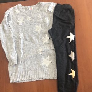 H&M Gray Star Sweater & Random Hearts Leggings